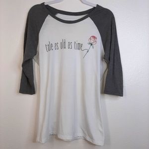 Disney " tale as old as time" baseball style 3/4 sleeve size Medium white/grey